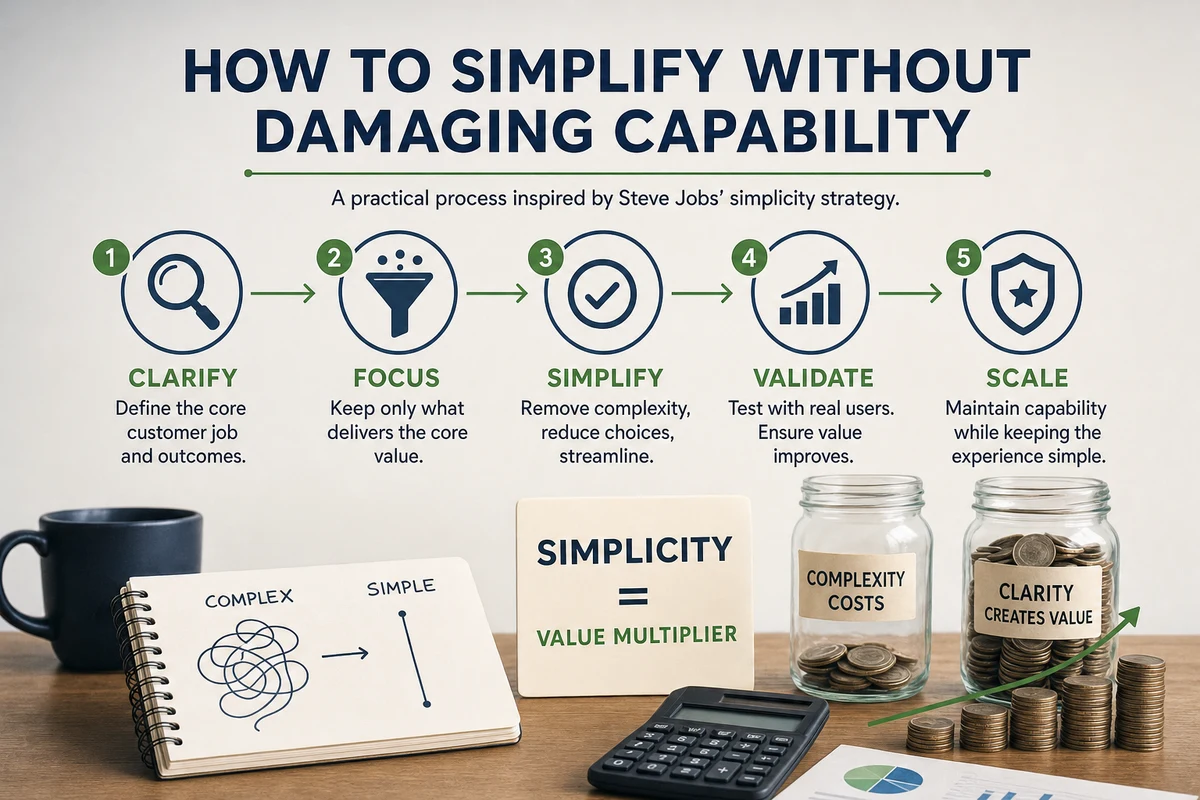 Infographic explaining how can a business simplify without damaging capability?