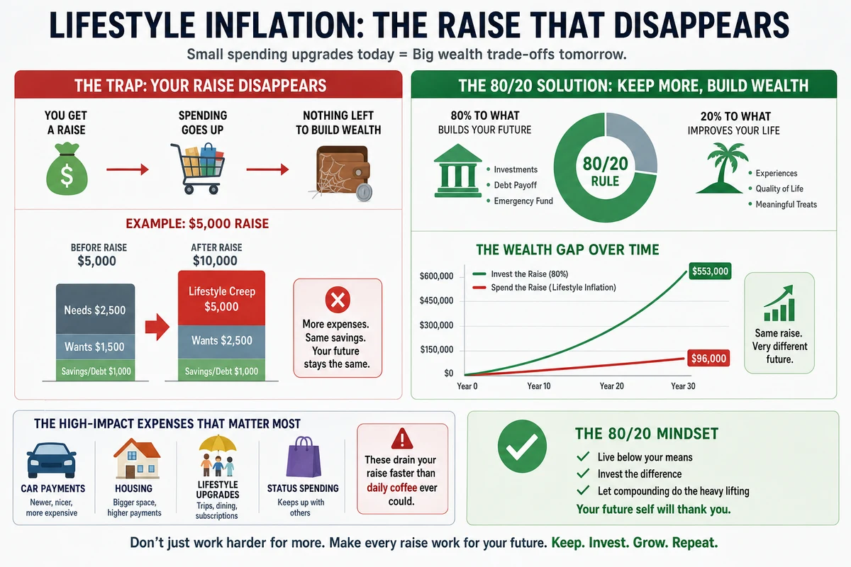 The Ultimate 80/20 Personal Finance Guide: How to Build Wealth by Focusing on What Matters Most: Lifestyle Inflation: The Raise That Disappears