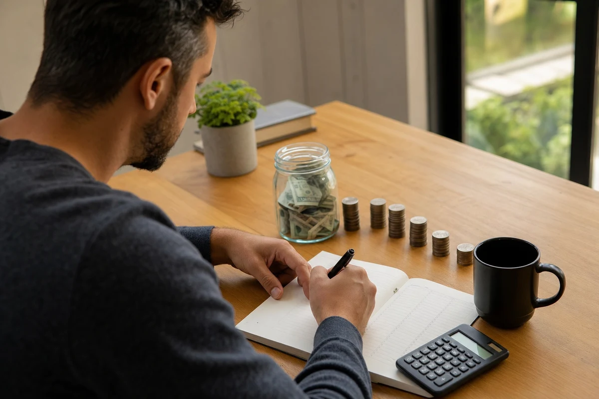 Editorial scene showing the practical decision behind how do you turn an abstract financial goal into measurable habits?