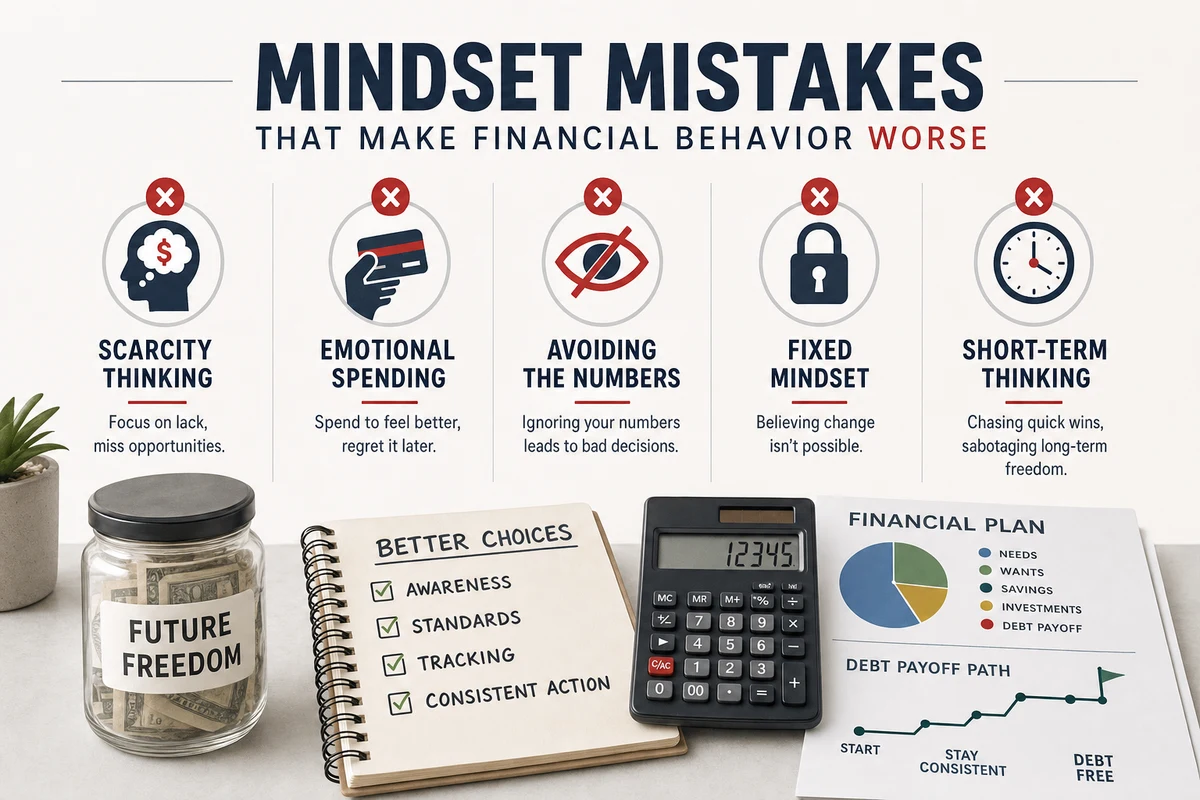 Infographic explaining which mindset mistakes can make financial behavior worse?