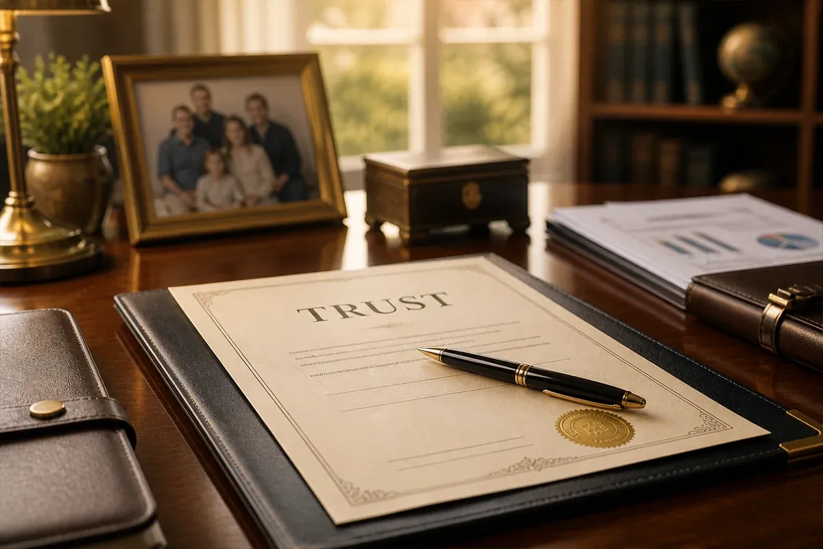 Charitable trust document being reviewed in an estate attorney's office