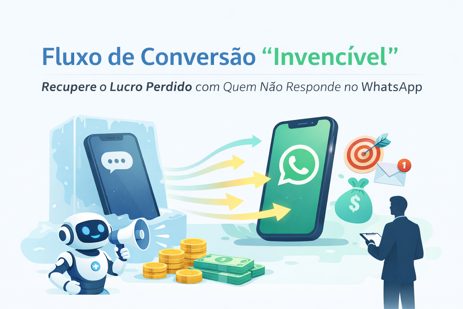 Infográfico apresentando o fluxo de conversão inteligente do blü com elementos de automação e vendas.