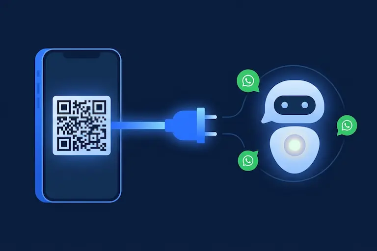 Tela do Blu mostrando um QR code do WhatsApp ao lado do logo de um agente de IA