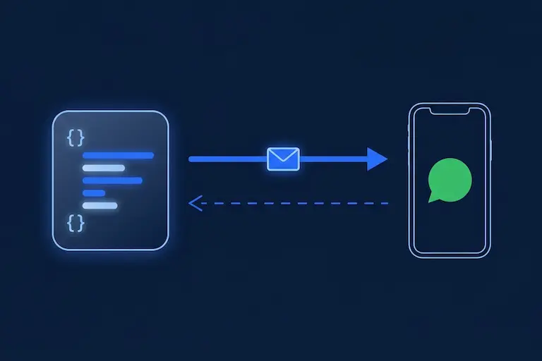 Editor de código mostrando uma requisição POST para a API do Blu e a mensagem chegando no WhatsApp