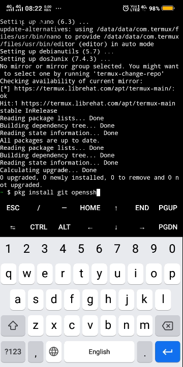 pkg install git openssh