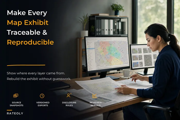 Reproducible exhibit standards and map provenance for reports