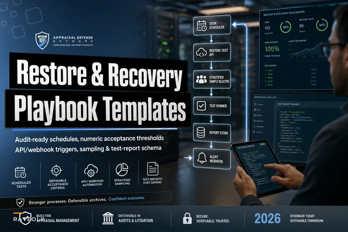 Restore & Recovery Playbook for Defensible Appraisal Archives: Schedules, Acceptance Criteria, and Test‑Report Templates