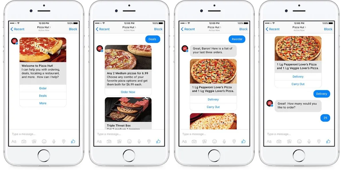 Exemple d'un chatbot pour passer commande de Pizza