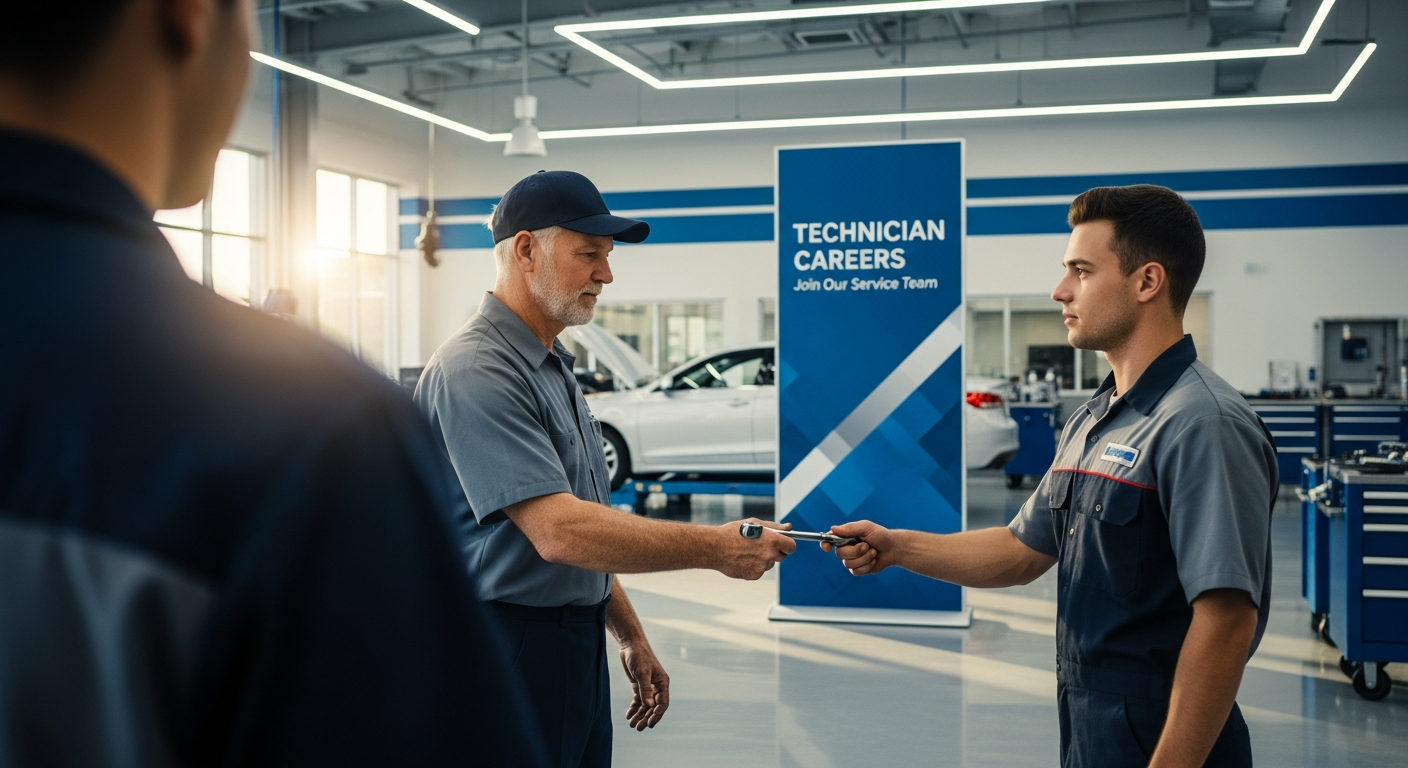 Retiring technician and apprentice