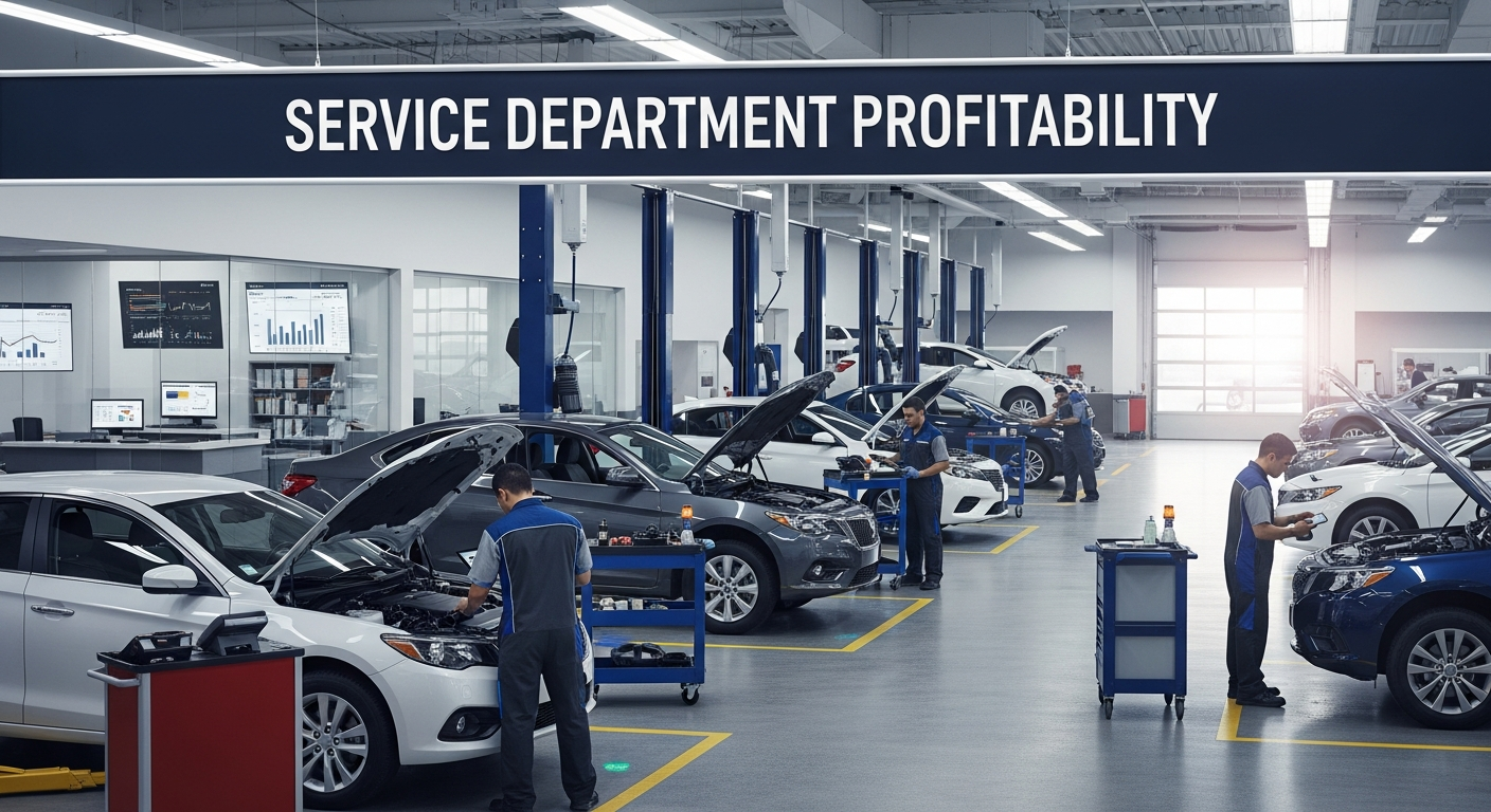 Dealership service department with technicians