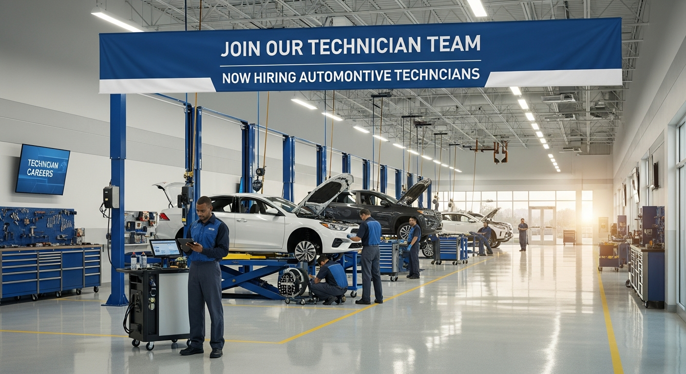 Technicians in a busy service bay