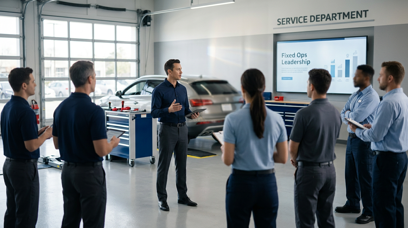 Service manager leading a team meeting