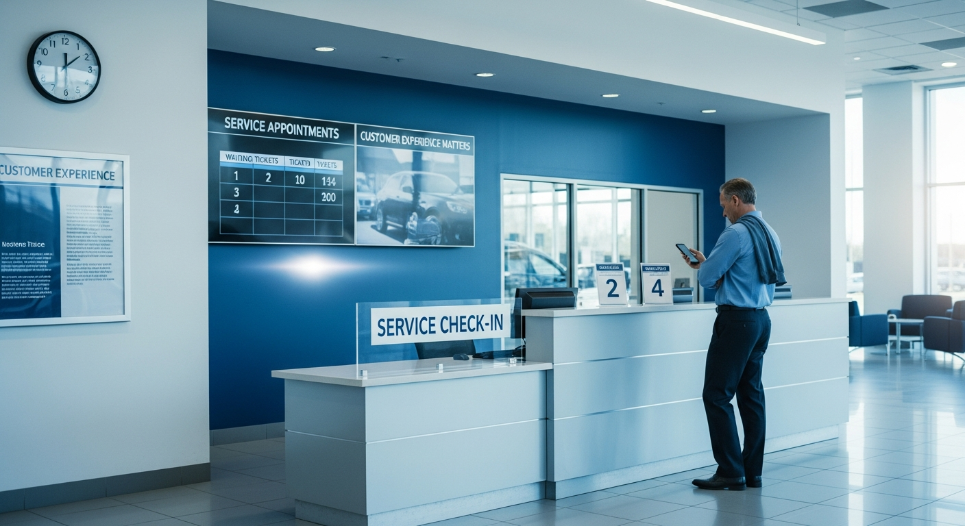 Frustrated customer at dealership service desk