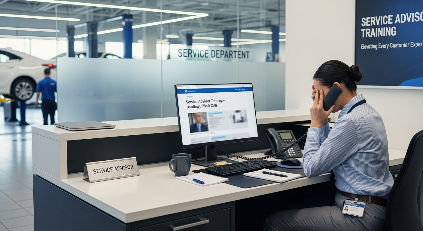 Frustrated service advisor on a call