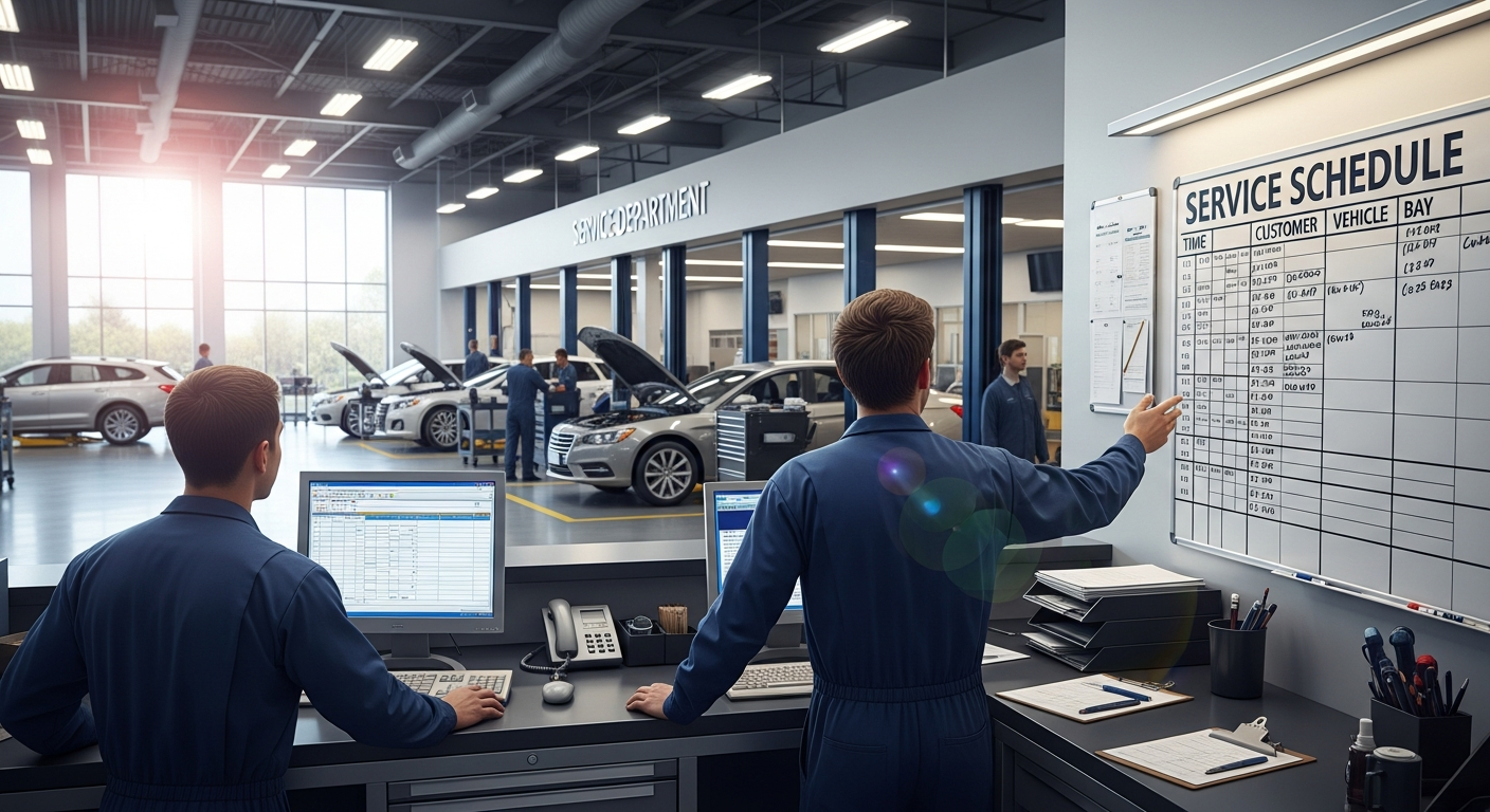 Busy dealership service bay