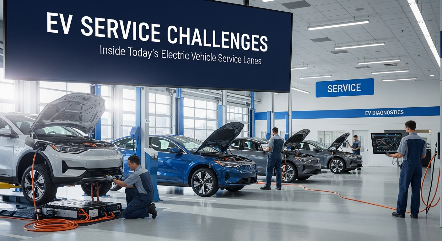 Dealership service lane with electric vehicles