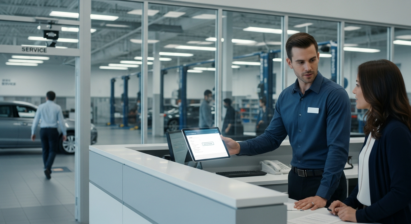 Dealership service department utilizing technology to enhance customer experience.