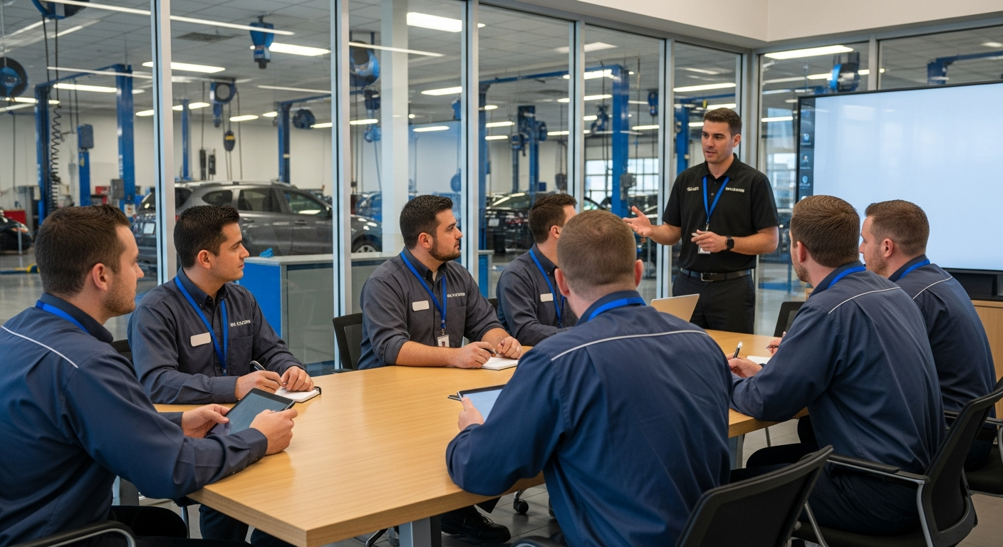 Service advisors in training session