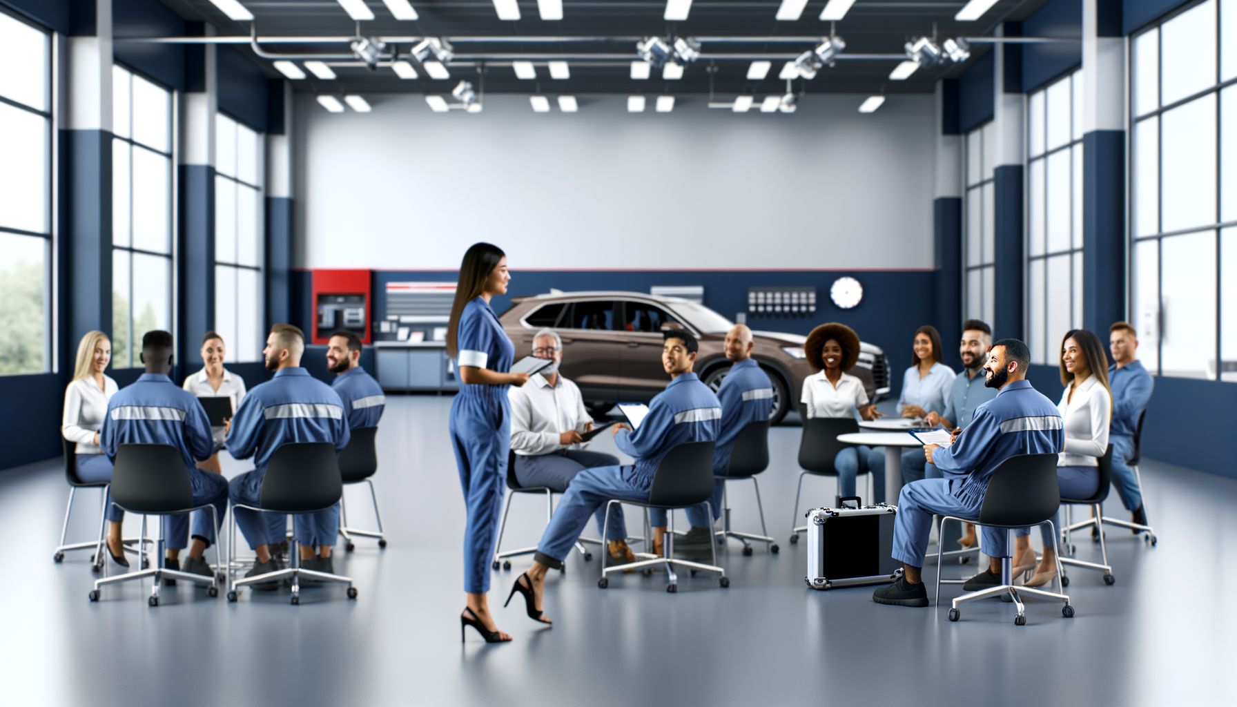 Automotive technicians in a training session