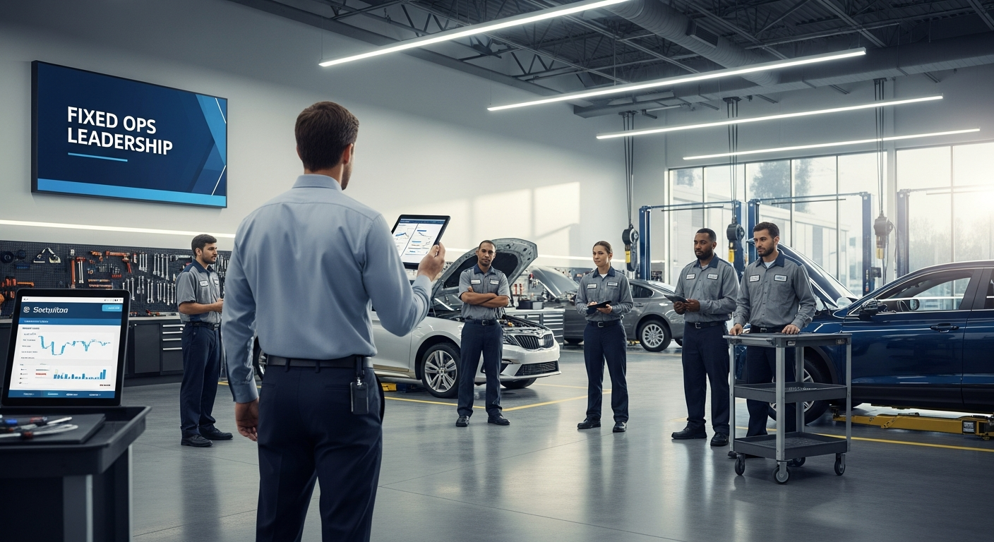 Service department manager leading team discussion