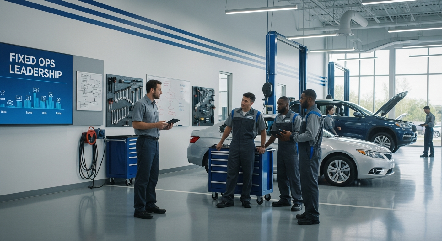 Service manager leading a team meeting