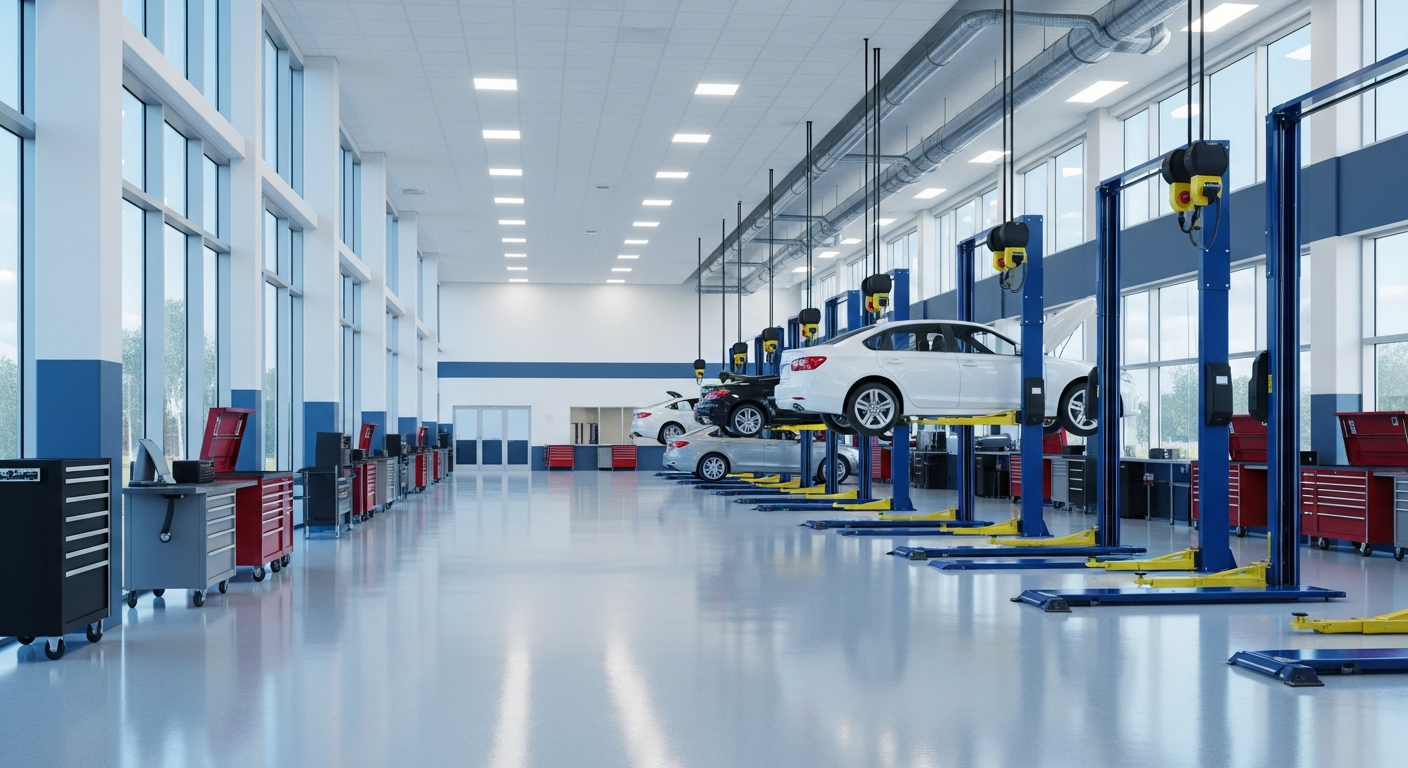 Service department technicians working efficiently on vehicles