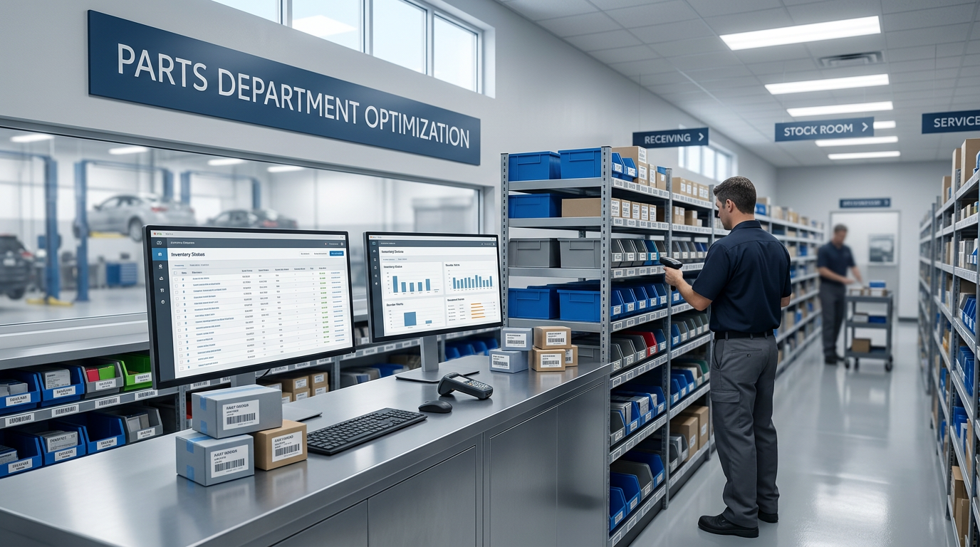 Optimized automotive parts department with organized shelves