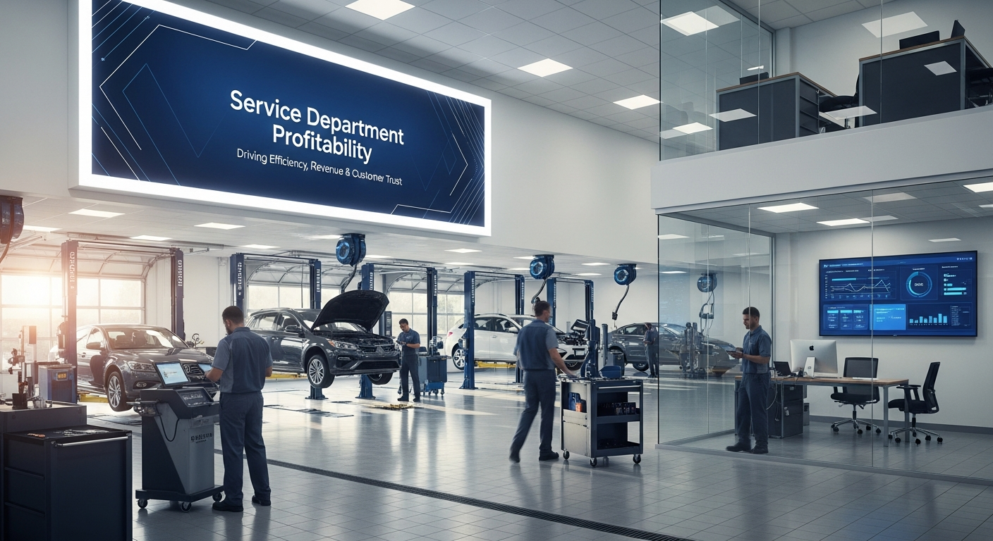 Dealership service department with technicians