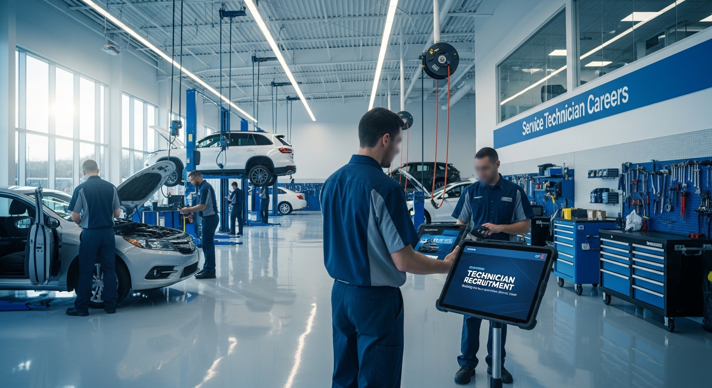 Automotive service department with technicians