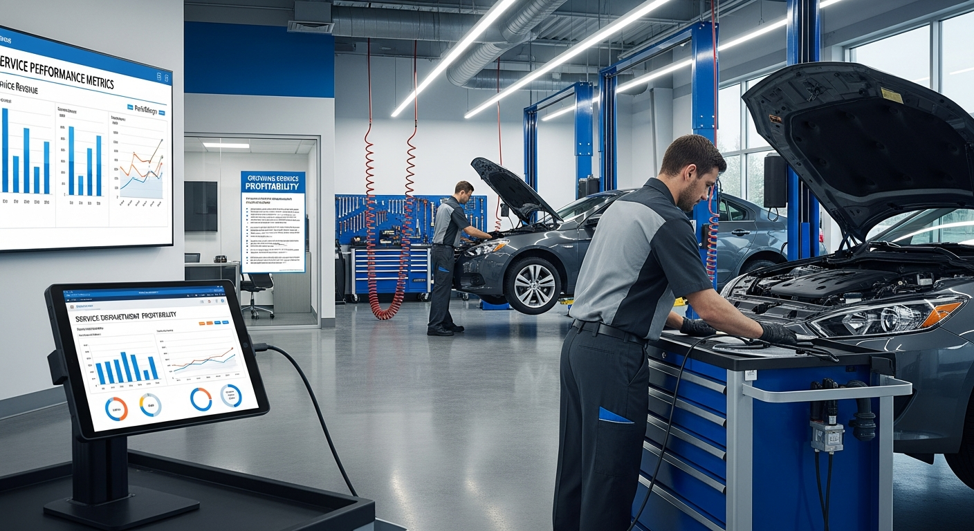 Technicians in dealership service bay