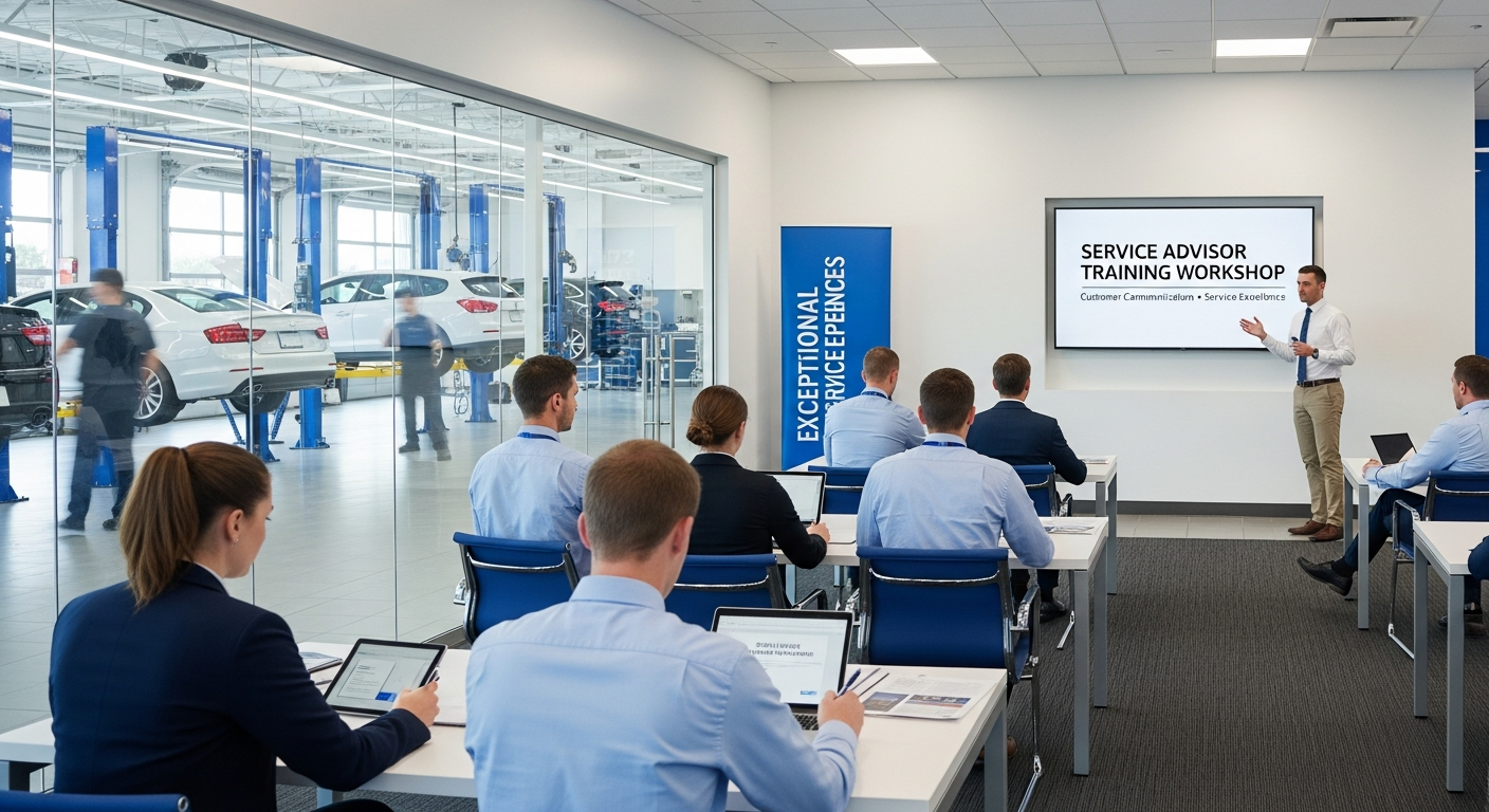 Service advisors participating in a training session