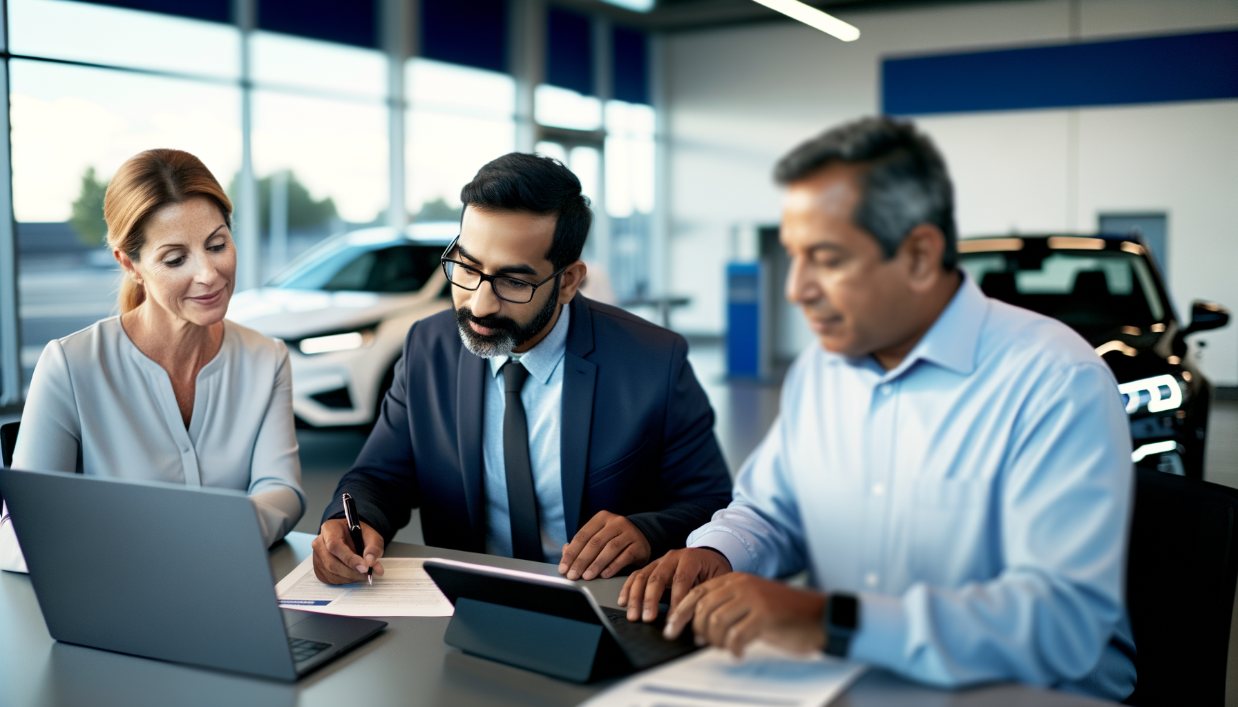 Automotive service department team optimizing warranty administration with digital tools