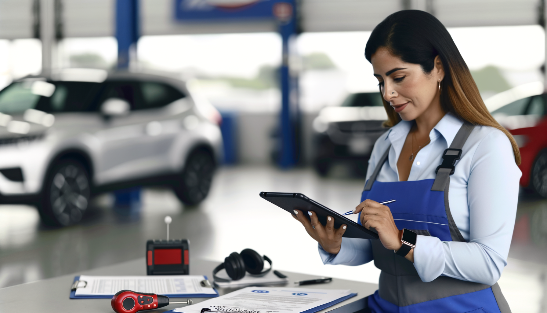 Technician using digital scheduling for labor time optimization