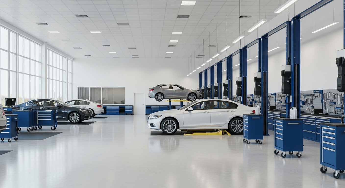 Efficient automotive service department in action