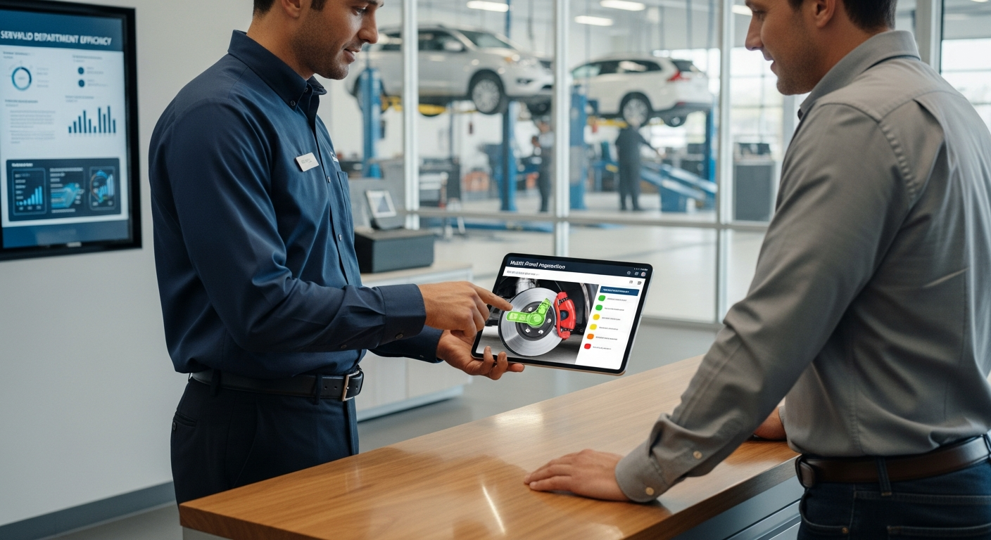 Service advisor showing photo/video MPI on tablet