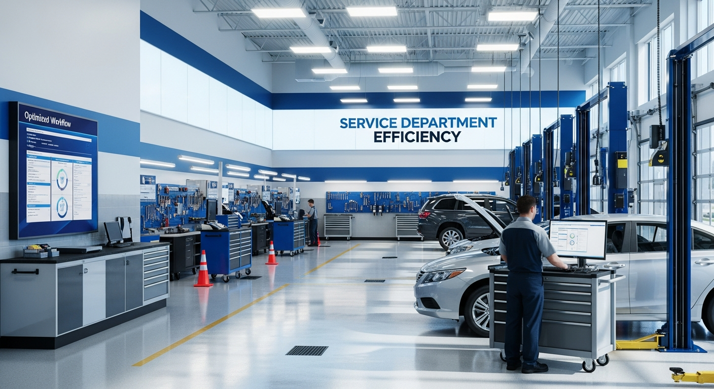 Dealership service department with technicians
