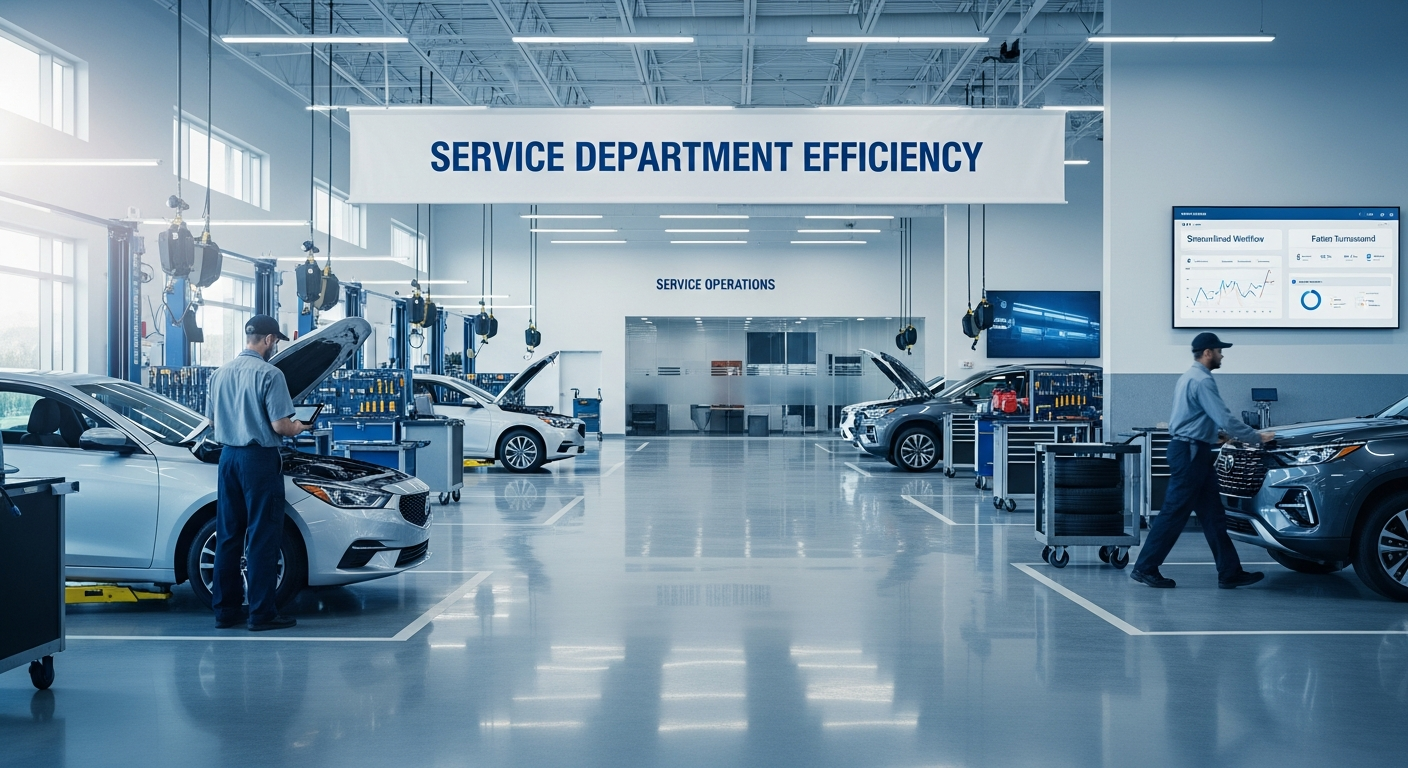Efficient automotive service department with technicians at work