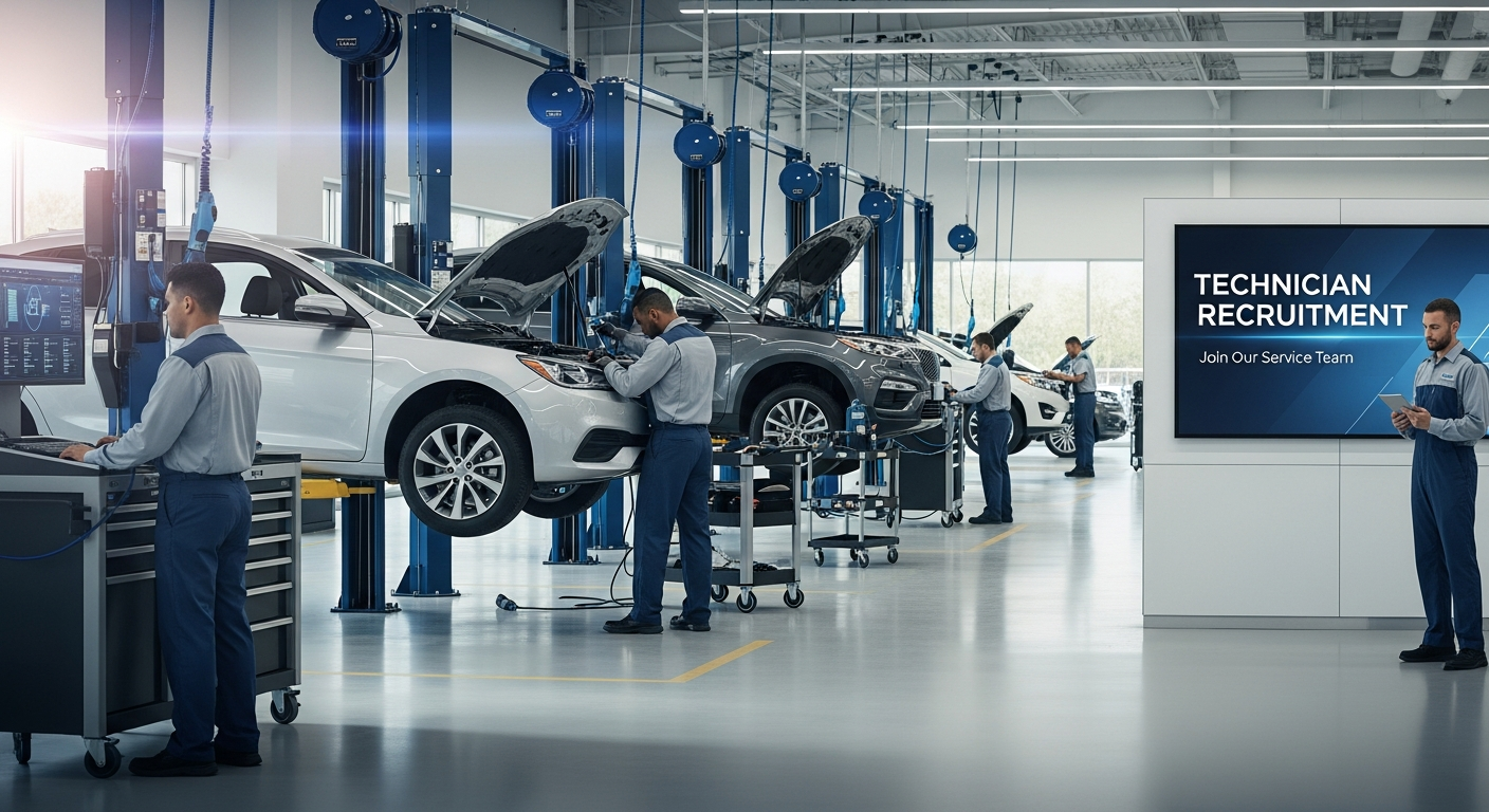 Automotive service department with technicians