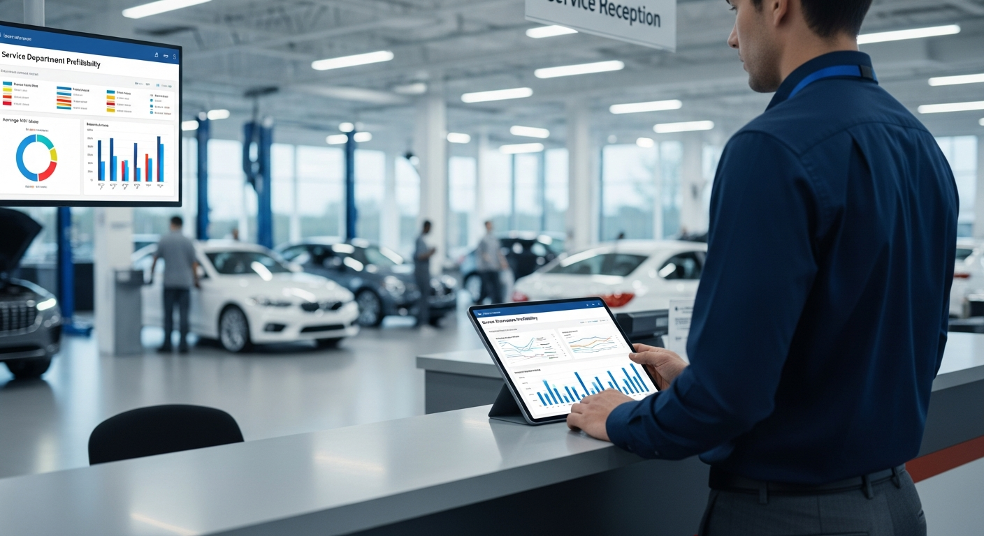 Service manager reviewing data