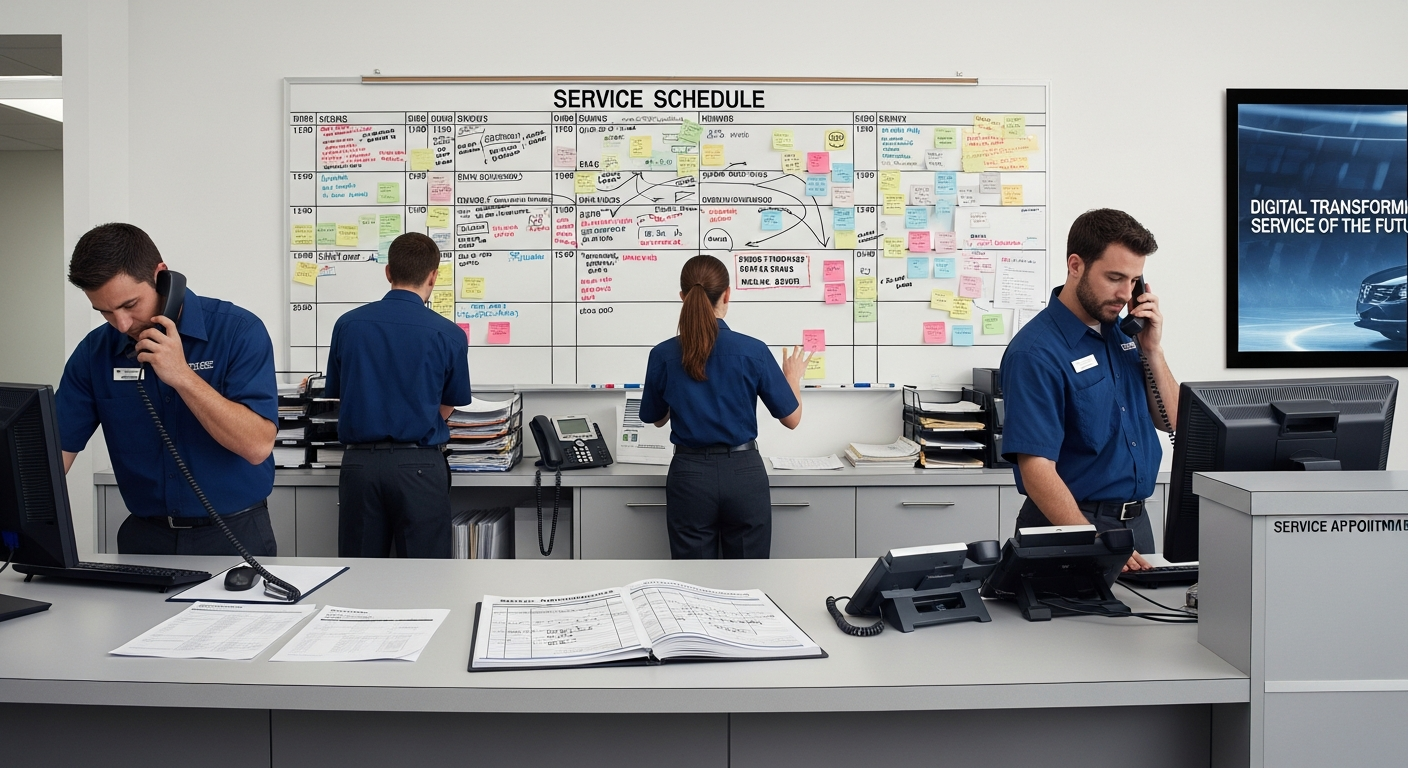 Service advisor dealing with scheduling challenges