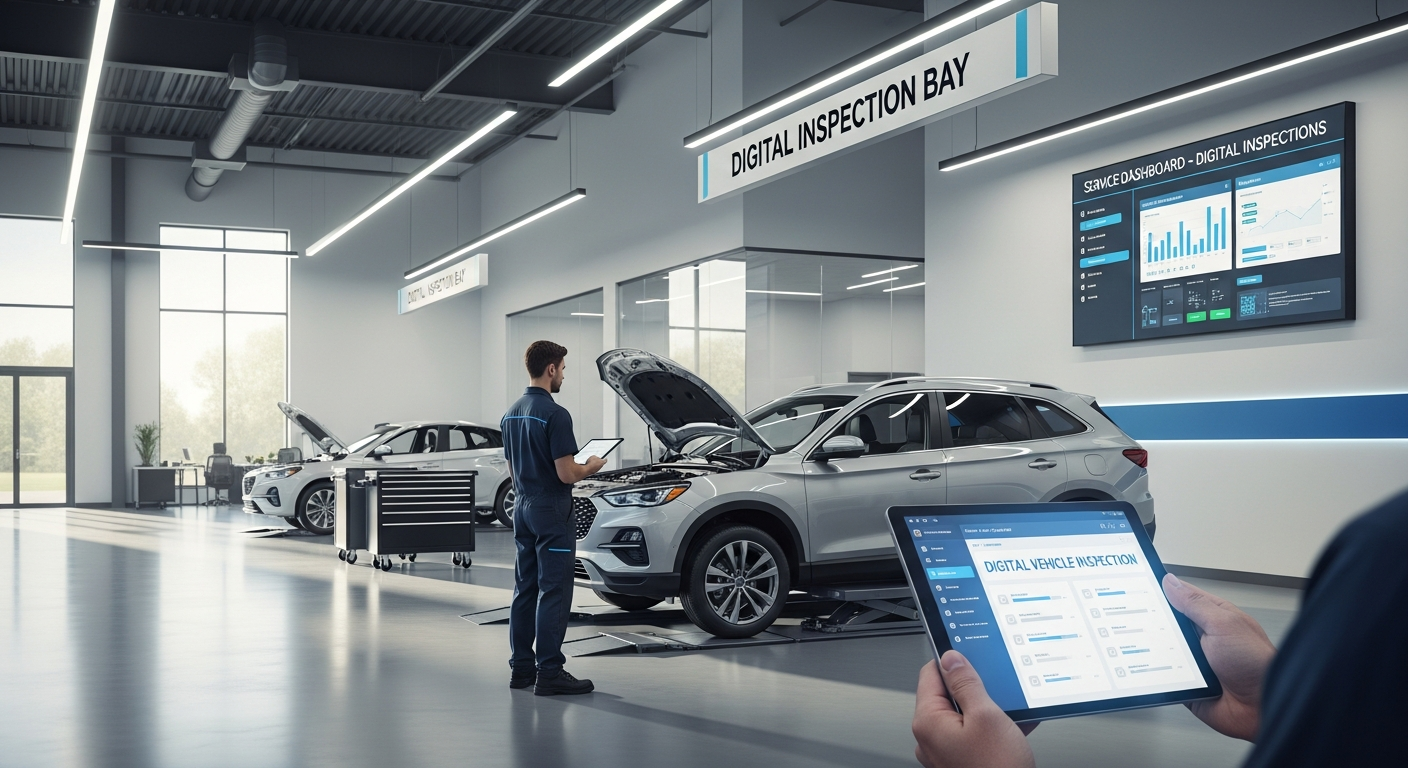 Digital tools in a modern dealership workshop