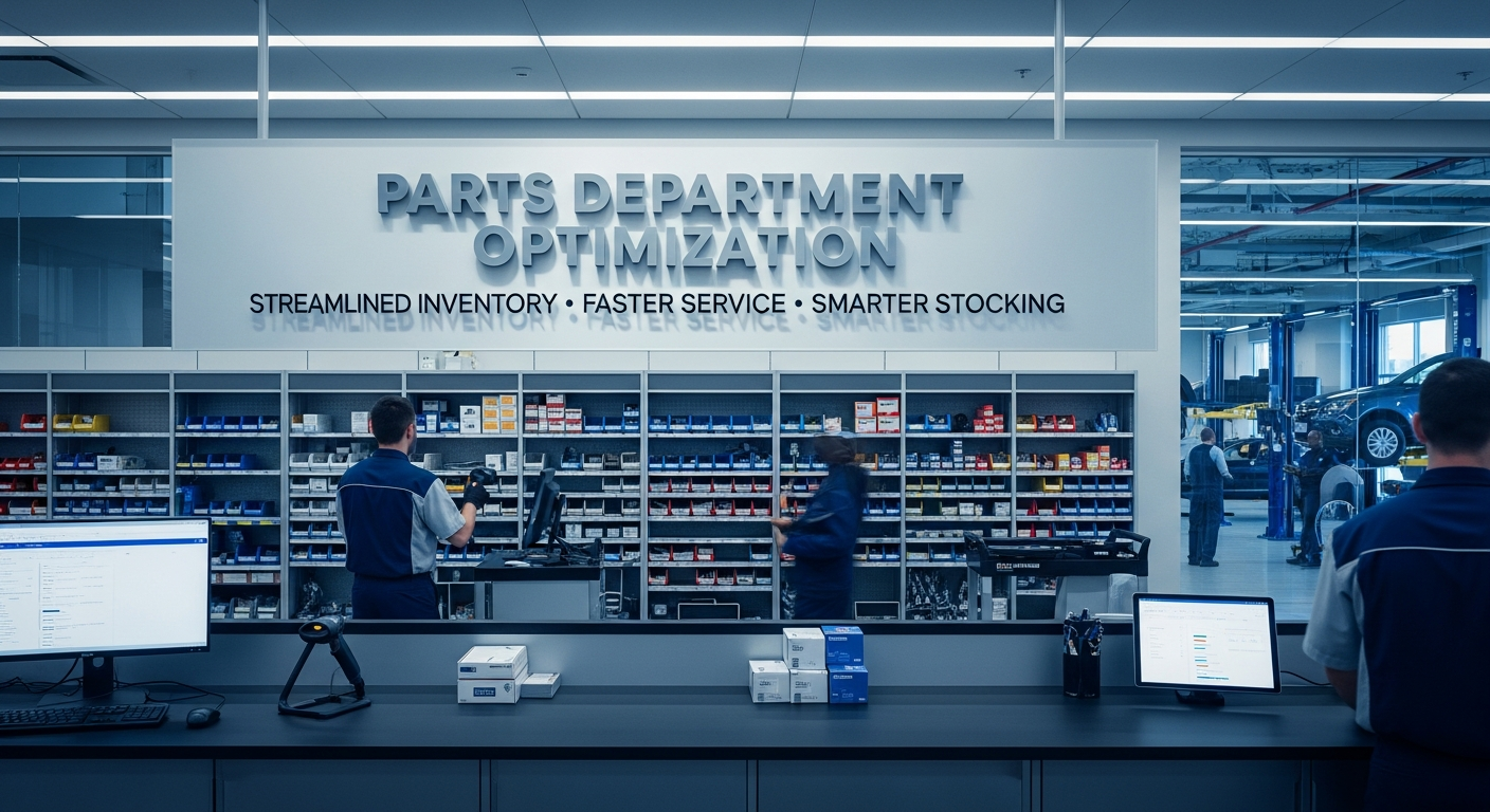 Optimized parts department with organized shelves.