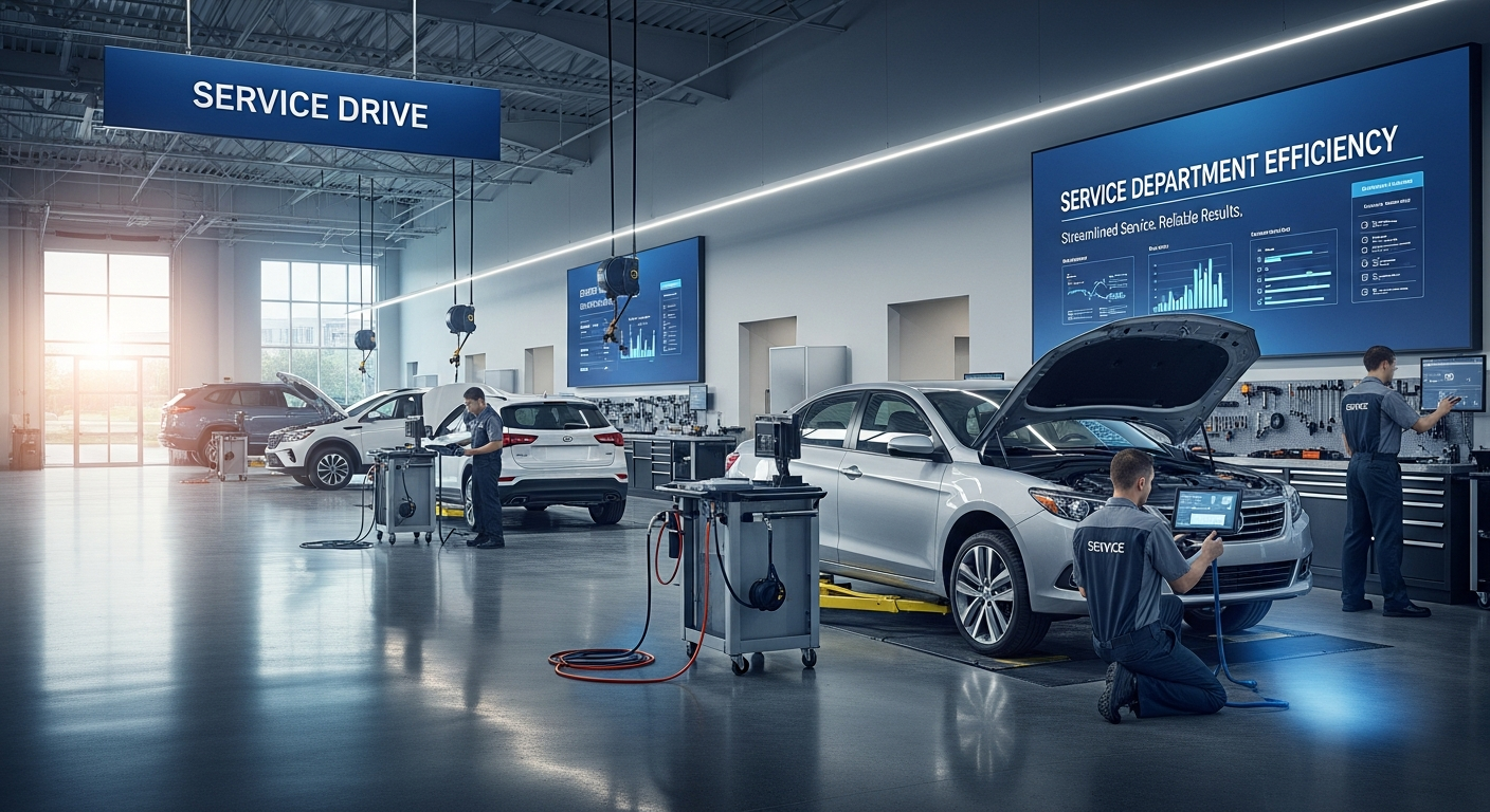 Service department with technicians at work