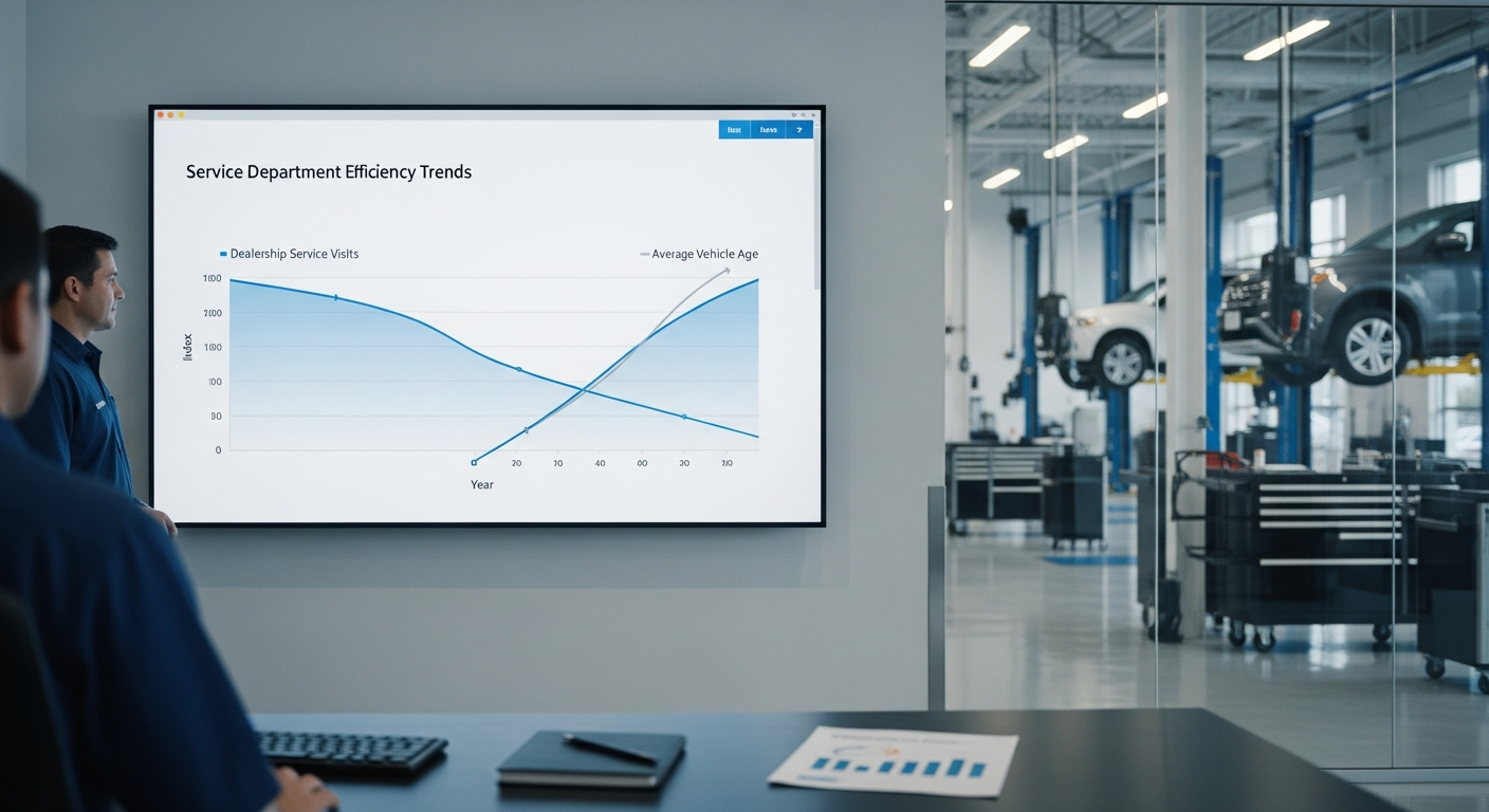Graph of service visits decline and vehicle age increase