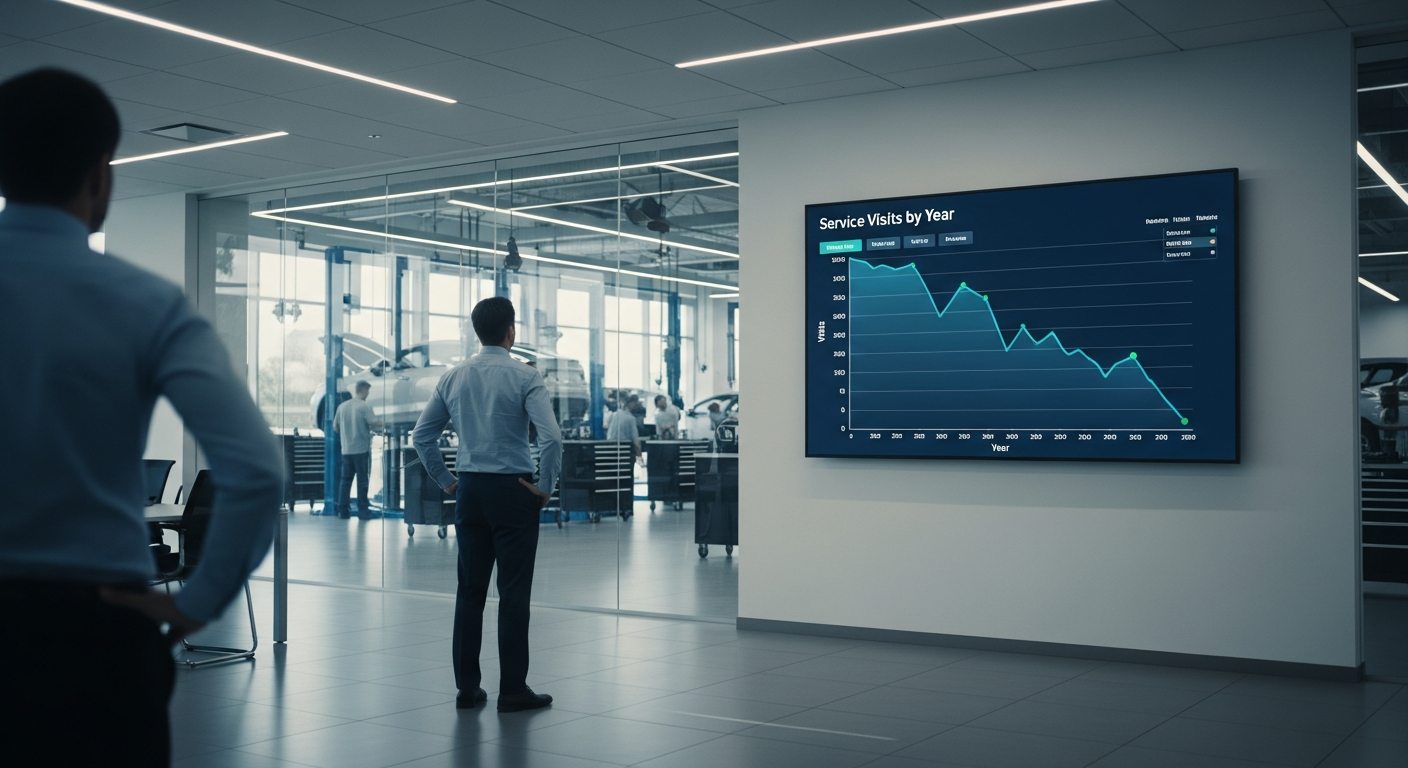 Graph of declining dealership service visits.