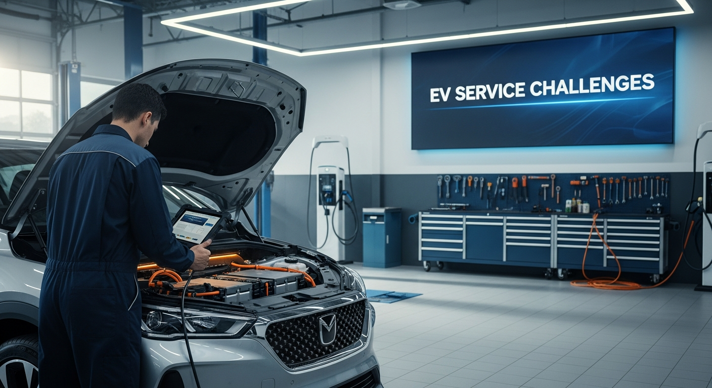 Technician inspecting EV battery