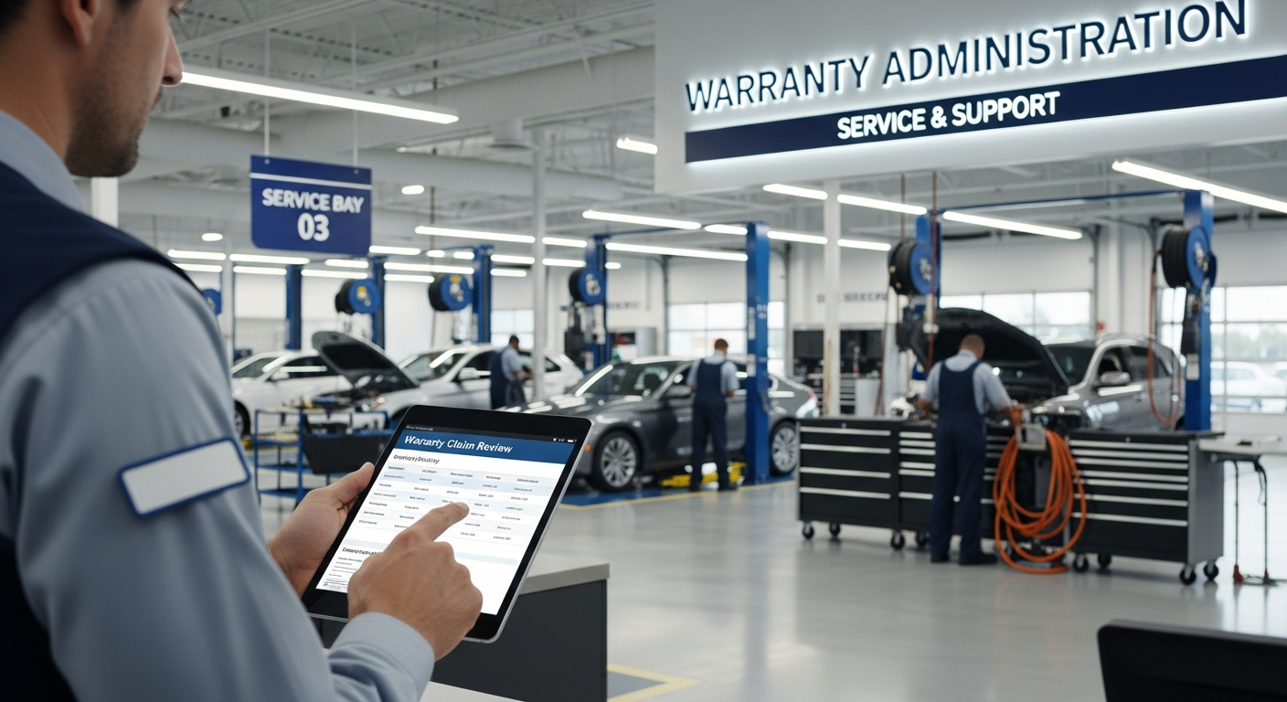 Service manager reviewing warranty claim