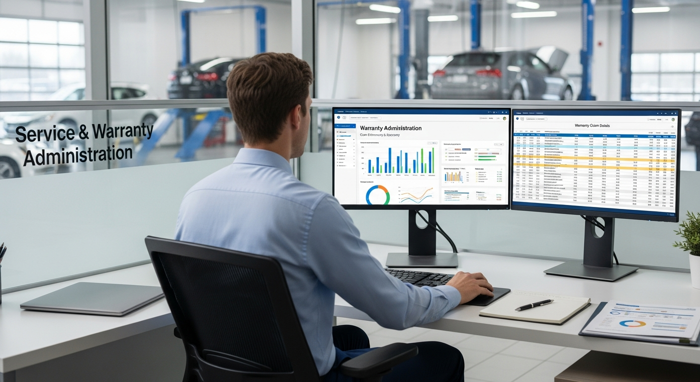 Service manager reviewing warranty data