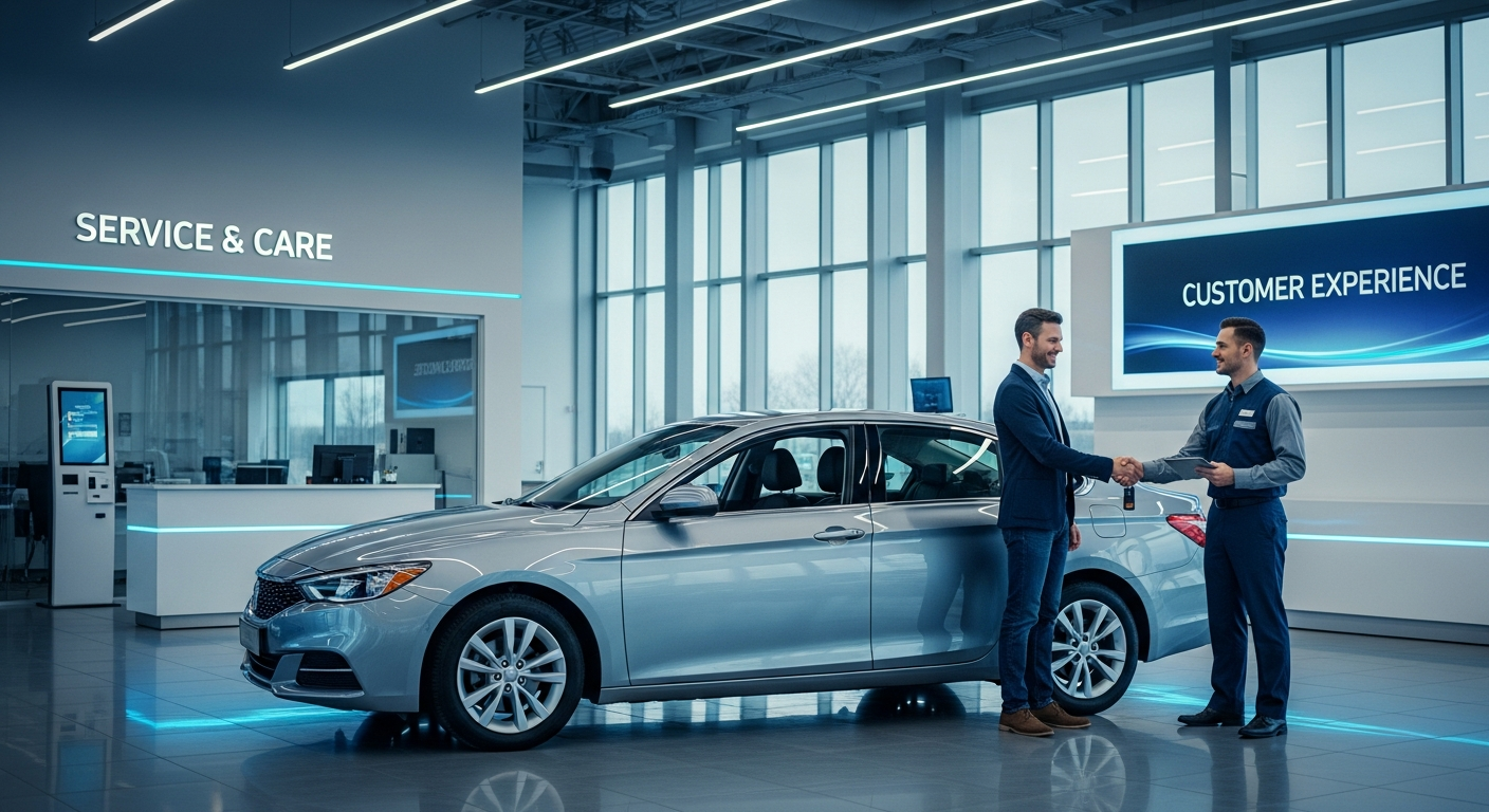 Satisfied customer at dealership service department