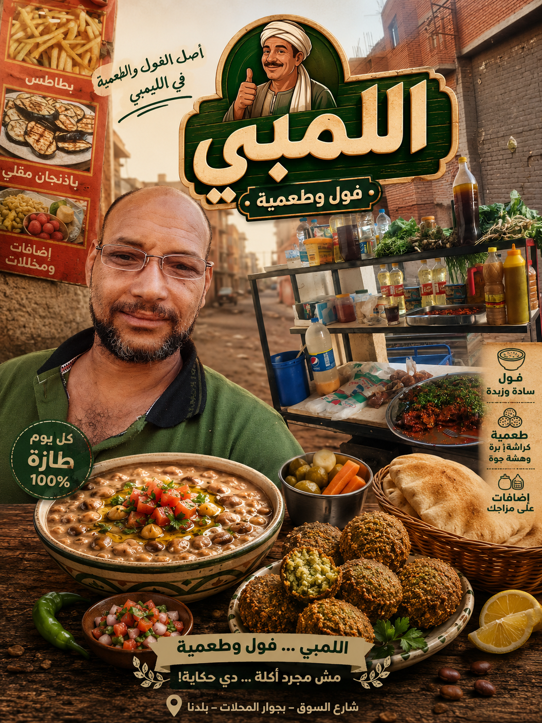 مطعم اللمبي للفول والطعمية والشبسي والمسكعة وجميع الأطعمة الشعبية